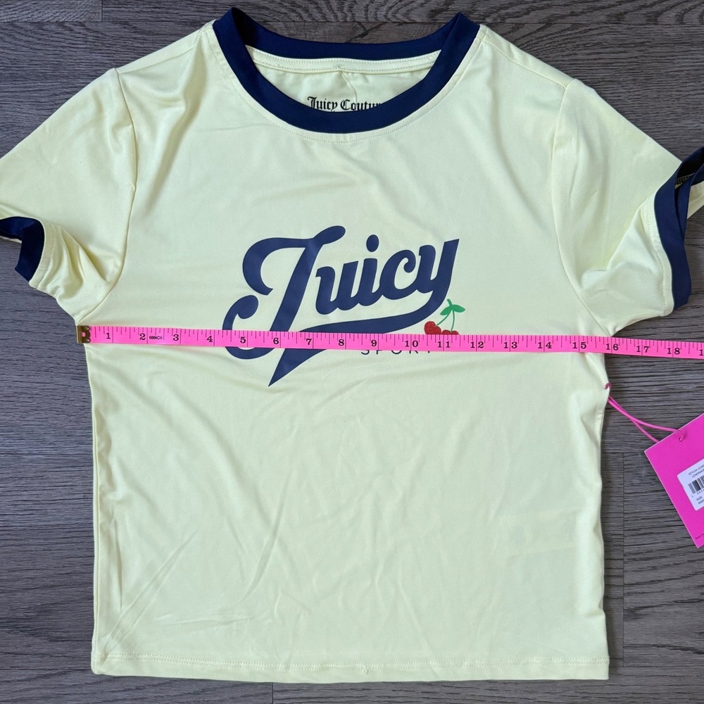Juicy Couture Sport Cherry Baby Tee Ringer Crop Top Lemonade Yellow Size S NWT - Picture 5 of 8